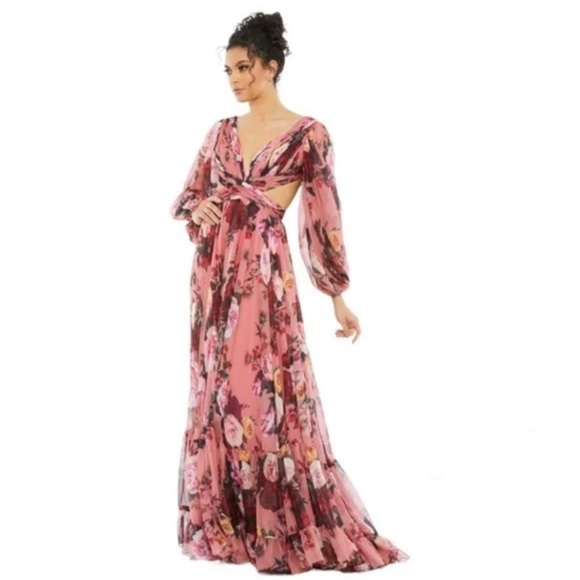 New MAC DUGGAL FLORAL CHIFFON CUTOUT DRESS SIZE 8 - Picture 2 of 16